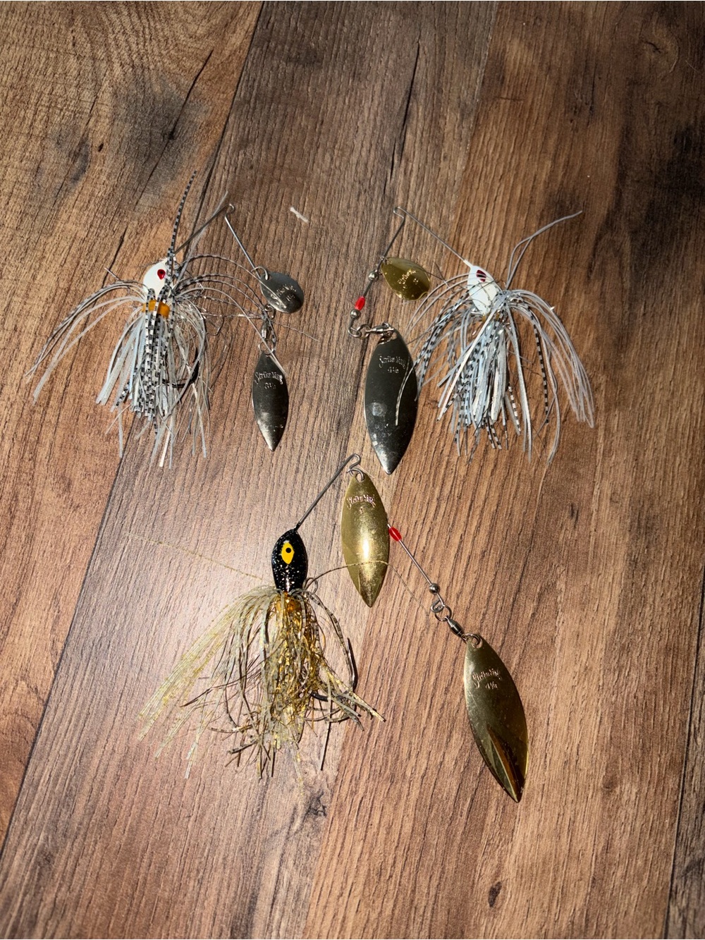Gold and White Spinnerbait Fishing Lures - Premium Bass Fishing Blades